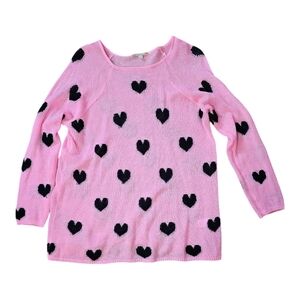 Gianni Bini Size Medium Sweater Pink With Black Hearts Retro Style